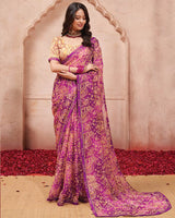 Vishal Prints Warm Purple Printed Chiffon Saree With Fancy Border