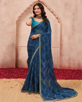 Vishal Prints Ink Blue Printed Chiffon Saree With Fancy Border