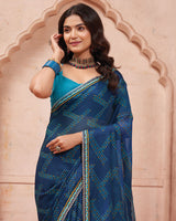 Vishal Prints Ink Blue Printed Chiffon Saree With Fancy Border
