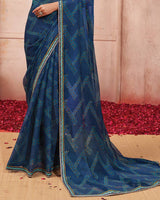 Vishal Prints Ink Blue Printed Chiffon Saree With Fancy Border