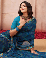 Vishal Prints Ink Blue Printed Chiffon Saree With Fancy Border