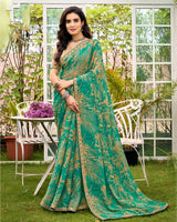 Vishal Prints Persian Green Printed Chiffon Saree With Fancy Border