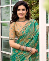Vishal Prints Persian Green Printed Chiffon Saree With Fancy Border