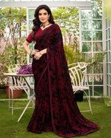 Vishal Prints Midnight Black Printed Chiffon Saree With Fancy Border