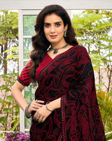 Vishal Prints Midnight Black Printed Chiffon Saree With Fancy Border