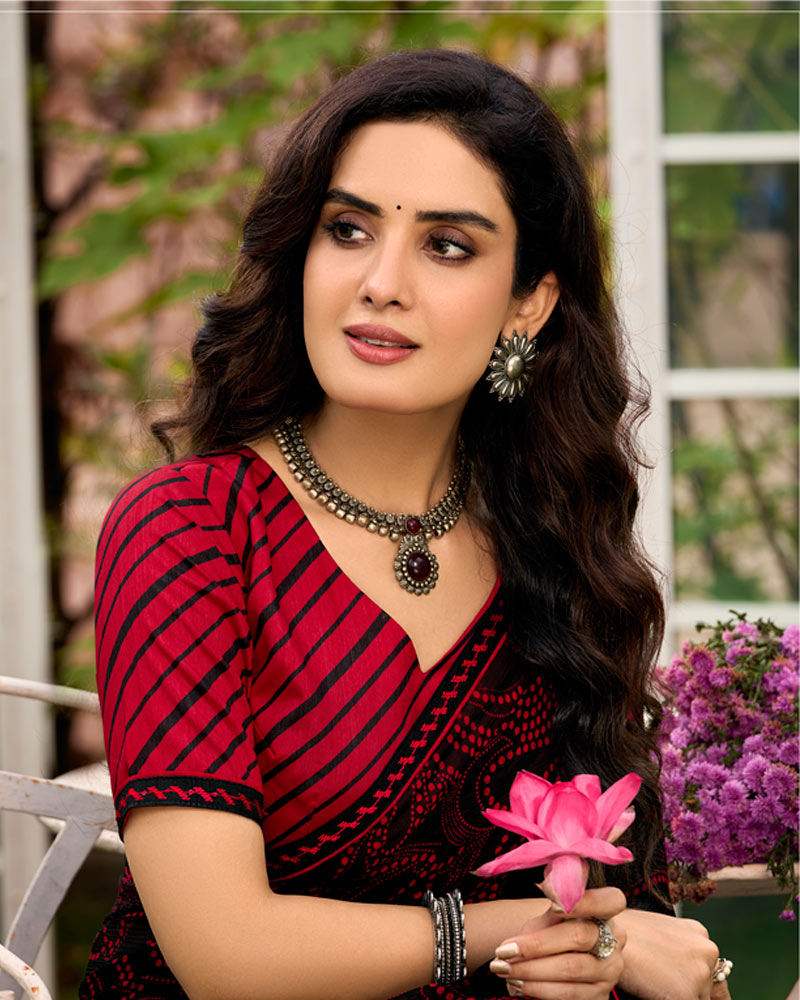 Vishal Prints Midnight Black Printed Chiffon Saree With Fancy Border