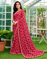 Vishal Prints Amaranth Pink Printed Chiffon Saree With Fancy Border