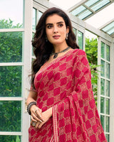 Vishal Prints Amaranth Pink Printed Chiffon Saree With Fancy Border