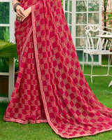 Vishal Prints Amaranth Pink Printed Chiffon Saree With Fancy Border