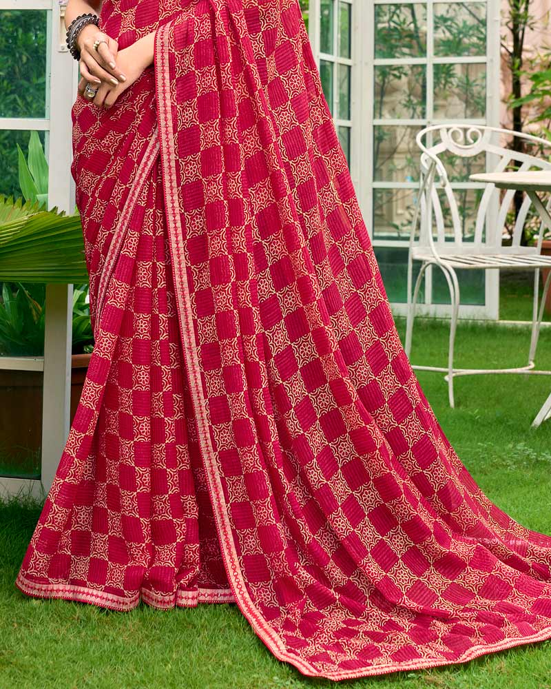Vishal Prints Amaranth Pink Printed Chiffon Saree With Fancy Border