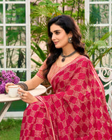 Vishal Prints Amaranth Pink Printed Chiffon Saree With Fancy Border