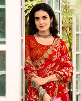 Vishal Prints Venetian Red Printed Chiffon Saree With Fancy Cut Work Border