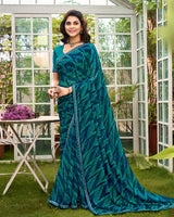 Vishal Prints Prussian Blue Printed Chiffon Saree With Fancy Border