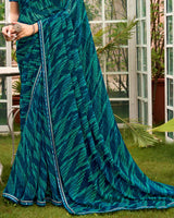 Vishal Prints Prussian Blue Printed Chiffon Saree With Fancy Border