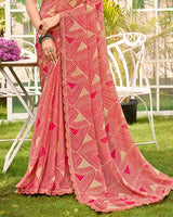 Vishal Prints Pinkish Tan Printed Chiffon Saree With Fancy Cut Work Border