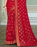 Vishal Prints Cherry Red Georgette Saree With Foil Print And Zari Border