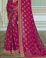Vishal Prints Wine Chiffon Saree With Foil Print And Zari Border