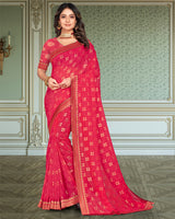 Vishal Prints Red Pink Georgette Saree With Foil Print And Zari Border