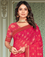 Vishal Prints Red Pink Georgette Saree With Foil Print And Zari Border