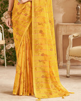 Vishal Prints Mustard Designer Patterned Chiffon Saree With Foil Print And Tassel