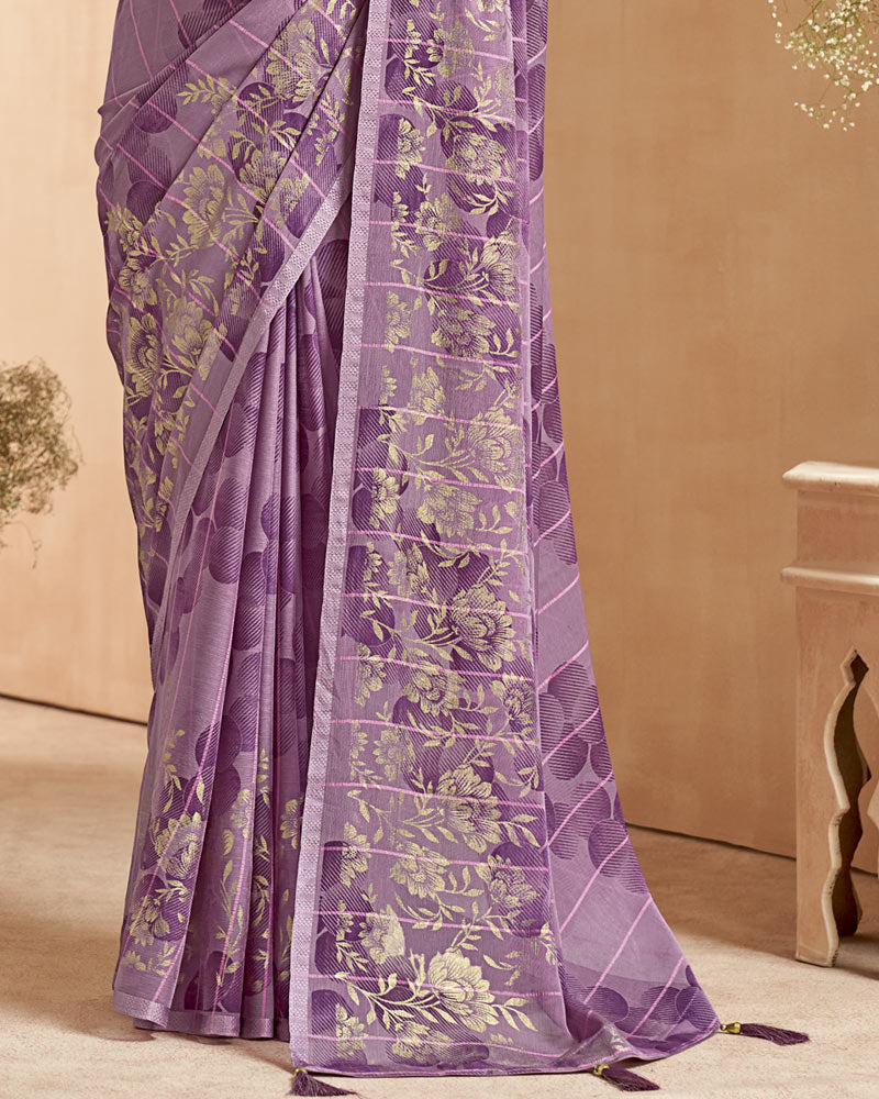 Vishal Prints Mauve Designer Patterned Chiffon Saree With Foil Print And Tassel