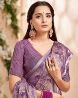 Vishal Prints Mauve Designer Patterned Chiffon Saree With Foil Print And Tassel