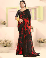 Vishal Prints Black And Shiraz Red Digital Print Georgette Saree
