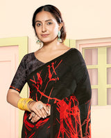 Vishal Prints Black And Shiraz Red Digital Print Georgette Saree