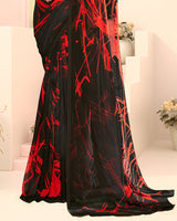 Vishal Prints Black And Shiraz Red Digital Print Georgette Saree