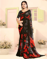 Vishal Prints Black And Venetian Red Digital Print Georgette Saree