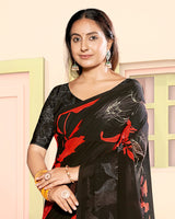 Vishal Prints Black And Venetian Red Digital Print Georgette Saree