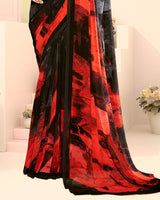 Vishal Prints Black And Chili Red Digital Print Georgette Saree