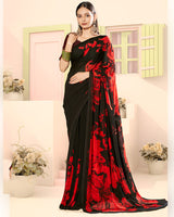 Vishal Prints Black And Dark Red Digital Print Georgette Saree