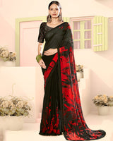 Vishal Prints Black And Cornell Red Digital Print Georgette Saree