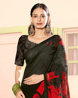 Vishal Prints Black And Cornell Red Digital Print Georgette Saree