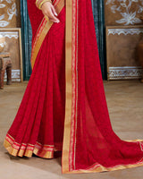 Vishal Prints Cherry Red Georgette Saree With Fancy Border