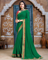 Vishal Prints Dark Green Georgette Saree With Fancy Border