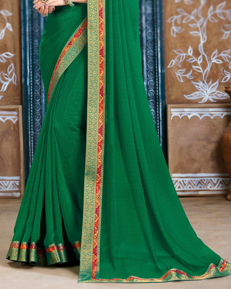 Vishal Prints Dark Green Georgette Saree With Fancy Border