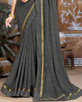 Vishal Prints Dark Grey Georgette Saree With Fancy Border