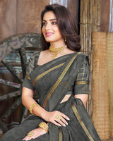 Vishal Prints Dark Grey Georgette Saree With Fancy Border