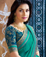 Vishal Prints Teal Blue Georgette Saree With Fancy Border