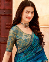 Vishal Prints Blue Whale Printed Georgette Saree With Foil Print And Zari Border