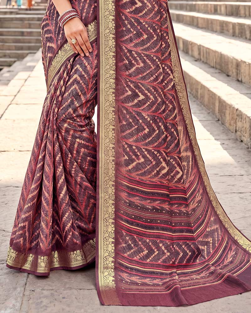 Vishal Prints Brownish Purple Digital Print Criva Moss Saree With Zari Weaving