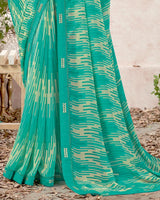 Vishal Prints Teal Blue Printed Georgette Saree With Fancy Border