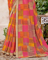 Vishal Prints Red Pink Printed Georgette Saree With Fancy Border