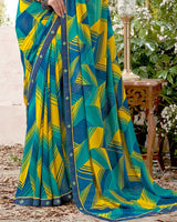Vishal Prints Teal Blue Printed Georgette Saree With Fancy Border