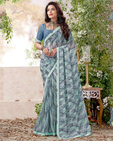 Vishal Prints Opal Blue Printed Georgette Saree With Fancy Border
