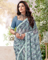 Vishal Prints Opal Blue Printed Georgette Saree With Fancy Border
