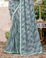 Vishal Prints Opal Blue Printed Georgette Saree With Fancy Border