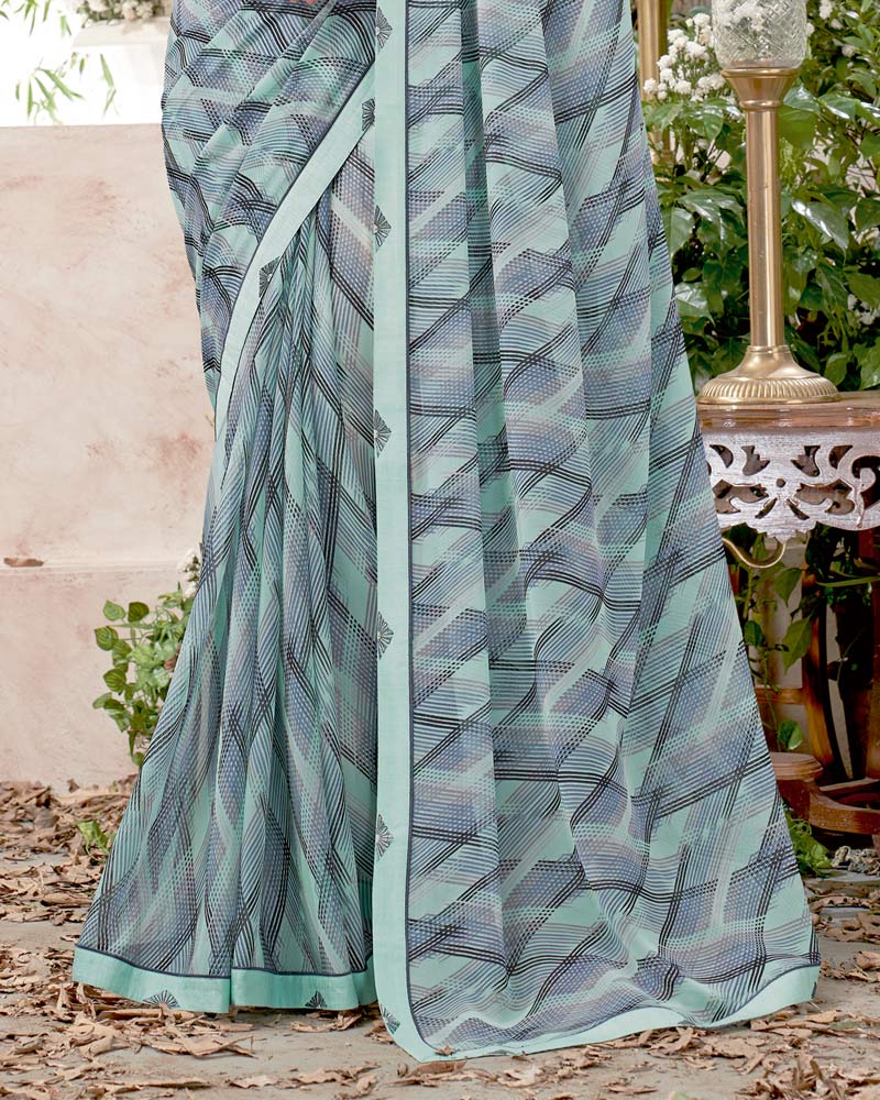 Vishal Prints Opal Blue Printed Georgette Saree With Fancy Border